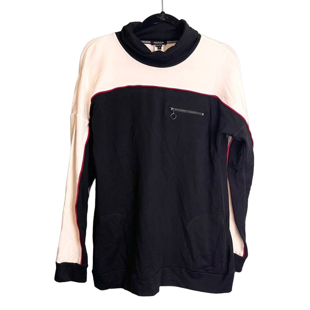 Worth New York Sweatshirt Small Black Colorblock Mockneck Pullover Made in USA
